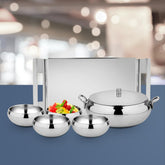 Stainless Steel Farm House Serving Set, Silver | 1 Big Serving Bowl With Lid, 1000ml + 4 Small Bowls+ 1 Tray